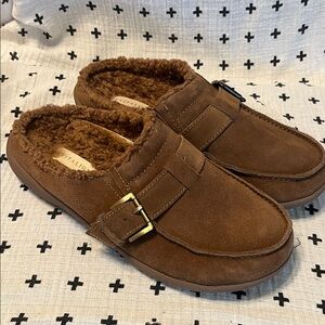 REVITALIGN Siesta Snug Brown Suede Shearling Lined Slip-On Clog Size 10D